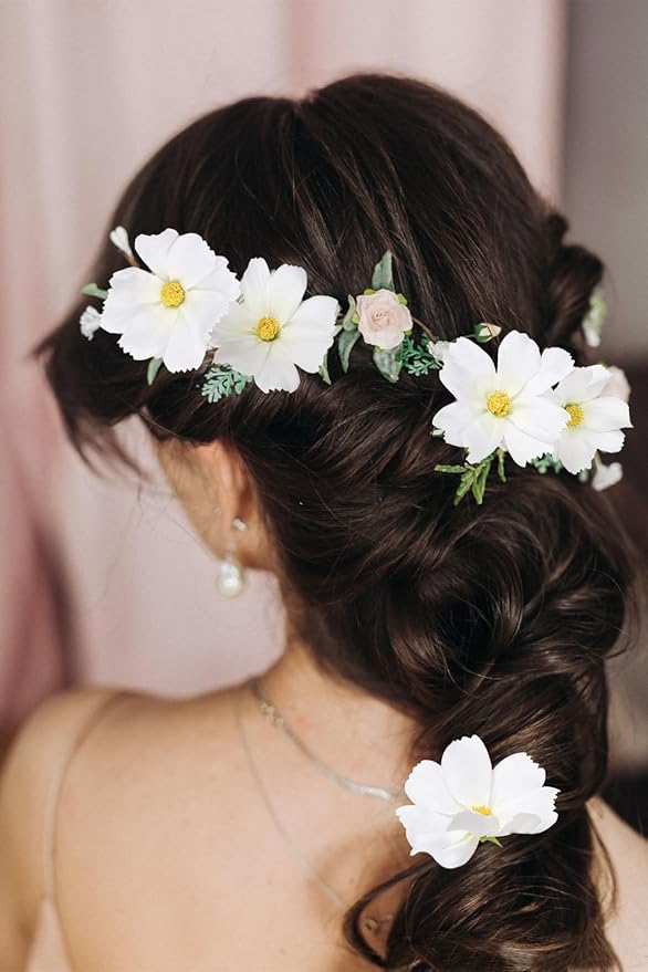 IPOPU White Daisy Flowers Artificial Cosmos 5PCS White Fake Wildflowers 24.5" Silk Flowers with Stems for Home Decor Indoor Artificial Daisies for Wedding Bouquets Floral Craft-Ruum Studio Home