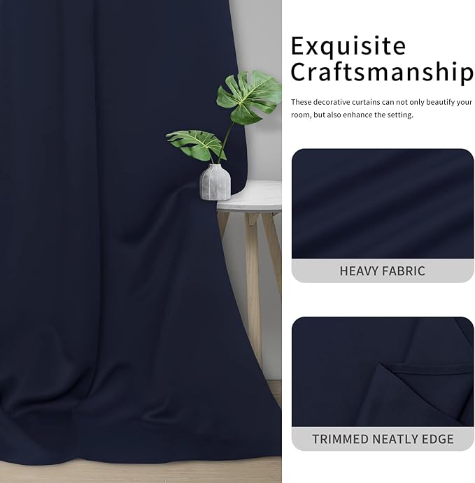 Easy-Going Blackout Curtains for Bedroom, Solid Thermal Insulated Grommet and Noise Reduction Window Drapes, Room Darkening Curtains for Living Room, 2 Panels(46x84 in, Navy)-Ruum Studio Home