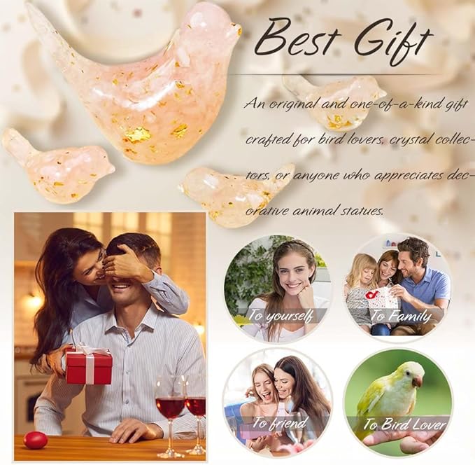 Crystal Bird Figurines, Resin Animal Statues, Miniature Decorative Gravel Birds, Home Decor (4PCS-RoseQuartz)-Ruum Studio Home