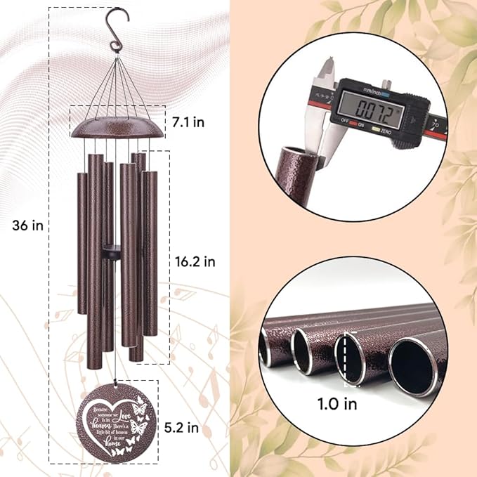 45inch Personalized Wind Chimes, Metal Memorial Wind Chimes, Heart Butterfly Wind Chime for Loss of Loved Dad/Mom, Sympathy Memorial Gifts Wind Chime Deep Tone Outdoor Decorations-Ruum Studio Home