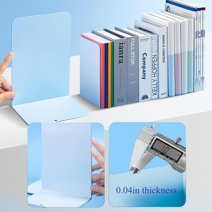 M&G Book Ends 1 Pair, Blue Large Metal Bookends for Shelves, L-Type Book Stopper for Heavy Books, Non-Skid Bookstand for Office Home School Supplies-Ruum Studio Home