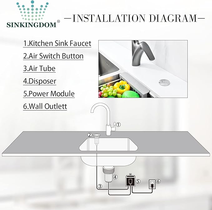 Garbage Disposal SinkTop Air Switch Kit with Long Button,Brass Made Cover,Chrome-Ruum Studio Home