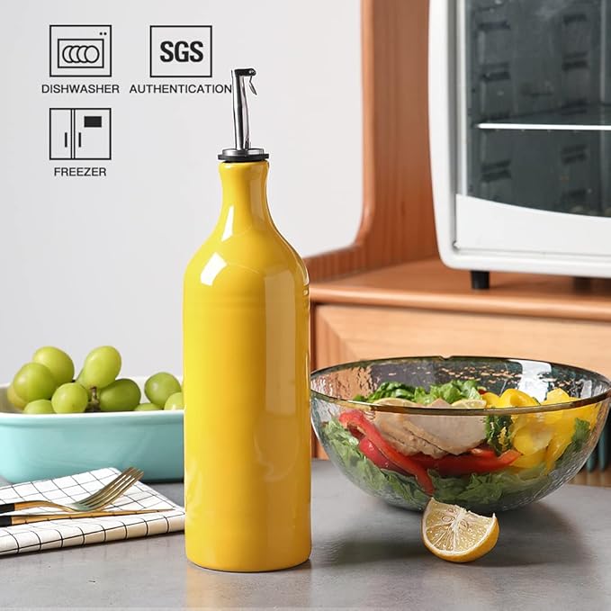 Sweejar Large Ceramic Olive Oil Dispenser Bottle, Opaque Oil Cruet Protects Oil to Reduce Oxidation, Suitable for Storage Oil, Vinegar, Soy Sauce & Other Liquids, Pack of 1, 24 Fl Oz (Yellow)-Ruum Studio Home