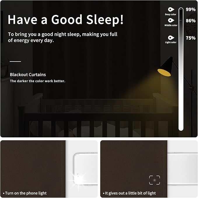 Easy-Going Blackout Curtains for Bedroom, Solid Thermal Insulated Grommet and Noise Reduction Window Drapes, Room Darkening Curtains for Living Room, 2 Panels(42x72 in, Dark Brown)-Ruum Studio Home