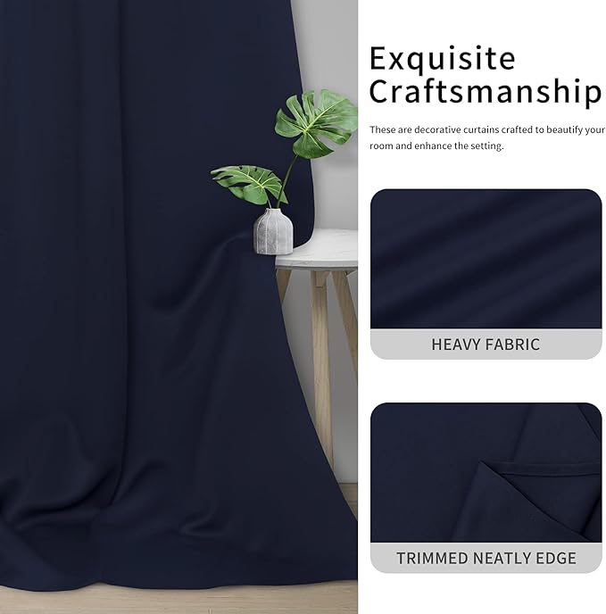 Easy-Going Blackout Curtains for Bedroom, Solid Thermal Insulated Grommet and Noise Reduction Window Drapes, Room Darkening Curtains for Living Room, 2 Panels(42x84 in, Navy)-Ruum Studio Home
