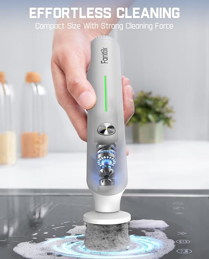 Fanttik G9 Nano Electric Spin Scrubber, Cordless Power Grout Brush, Type-C Fast Charging with LED Power Display, IPX7 Waterproof, 8 Replaceable Heads for Cleaning Grout, Corners, Crevices - White-Ruum Studio Home