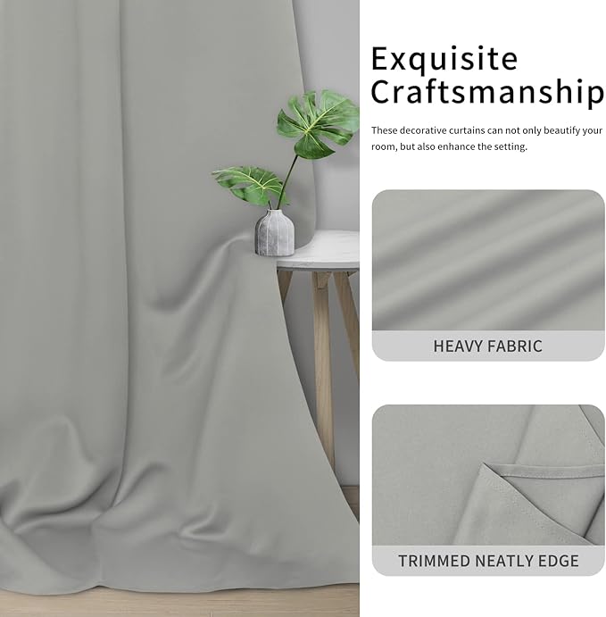 Easy-Going Blackout Curtains for Bedroom, Solid Thermal Insulated Grommet and Noise Reduction Window Drapes, Room Darkening Curtains for Living Room, 2 Panels(46x63 in, Light Gray)-Ruum Studio Home