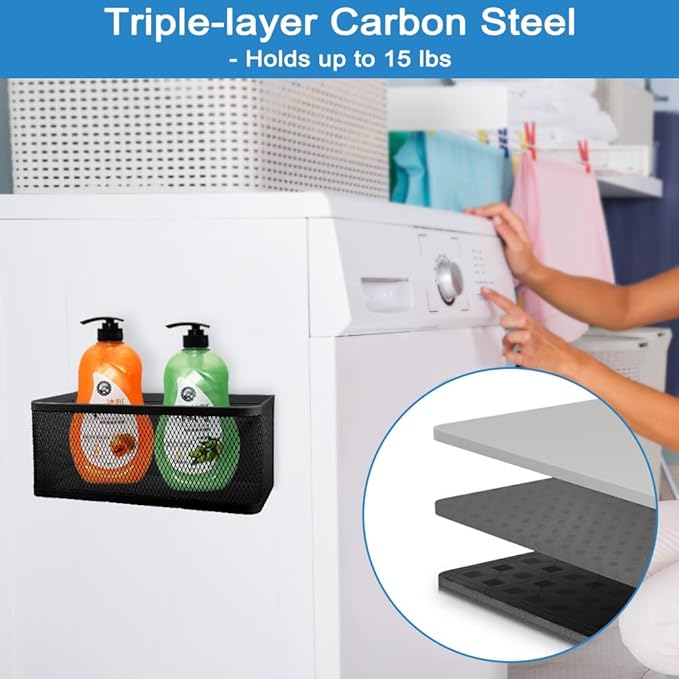Picowe Magnetic Laundry Organizer, Large Magnet Basket for Laundry Room,16.5lb Capacity Magnetic Shelf for Washer /Dryer, Fridge & Small Spaces ( B, White)-Ruum Studio Home