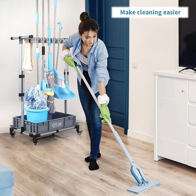 Broom And Mop Holder Put Wet Movable Floor-Mounted Mop Rack Floor Standing Cleaning Tool Cart Storage For Garden Garage Schools, Hospitals, Factories, Hotels,Property Companies-Ruum Studio Home
