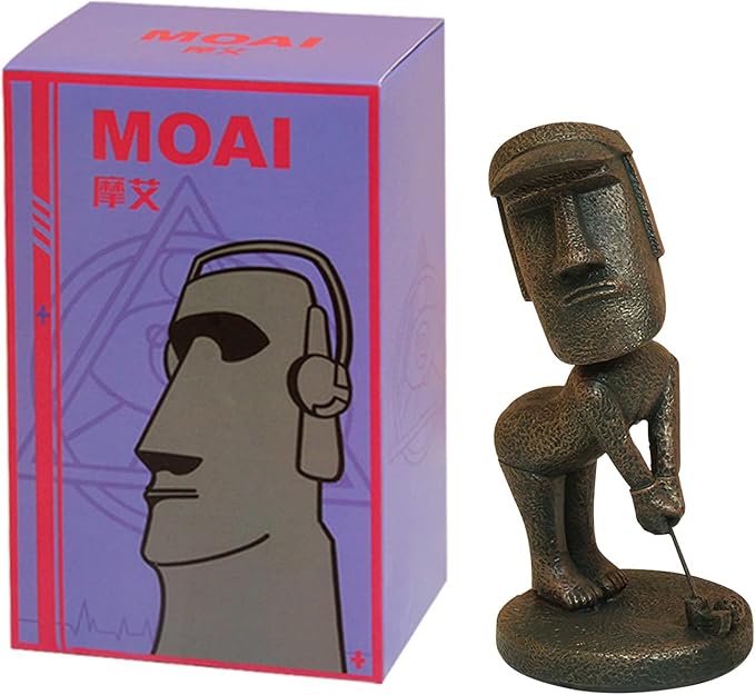 Moai Statue Decor - 6 Inch Easter Island Oranment Resin Stone Decoration for Room Accessories Antique Sculpture for Office Desktop (Play Golf)-Ruum Studio Home
