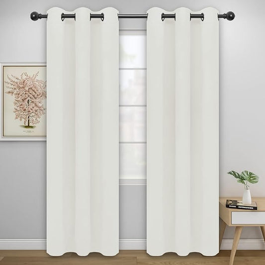Easy-Going Blackout Curtains for Bedroom, Solid Thermal Insulated Grommet and Noise Reduction Window Drapes, Room Darkening Curtains for Living Room, 2 Panels (42x95 in, Ivory)-Ruum Studio Home