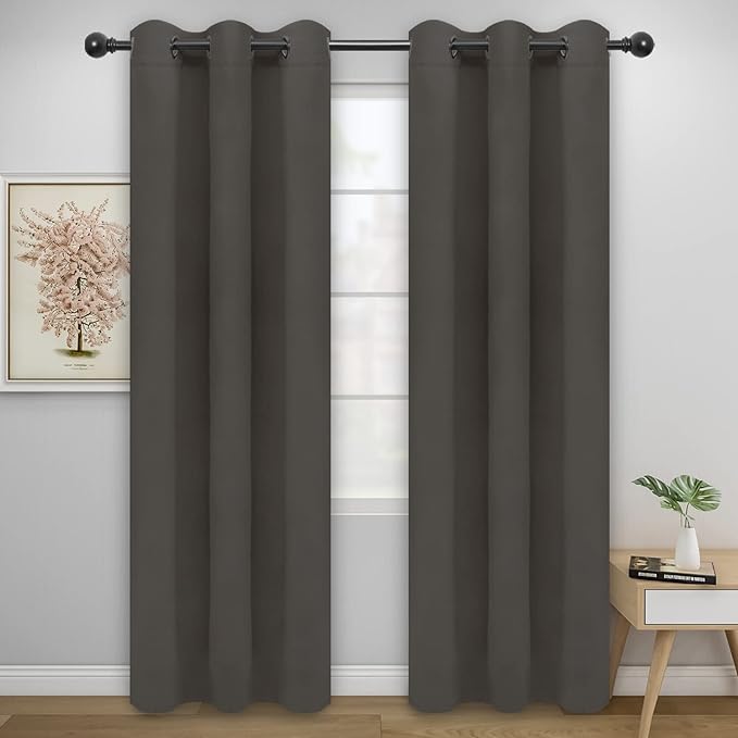 Easy-Going Blackout Curtains for Bedroom, Solid Thermal Insulated Grommet and Noise Reduction Window Drapes, Room Darkening Curtains for Living Room, 2 Panels (42x95 in, Taupe)-Ruum Studio Home