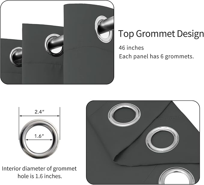 Easy-Going Blackout Curtains for Bedroom, Solid Thermal Insulated Grommet and Noise Reduction Window Drapes, Room Darkening Curtains for Living Room, 2 Panels(46x84 in, Dark Gray)-Ruum Studio Home