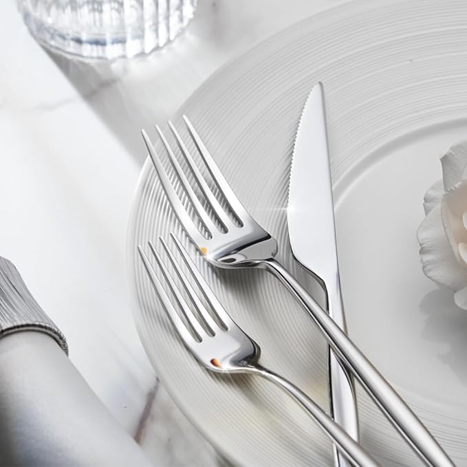 KINGSTONE Silverware Set, 5-Piece Flatware Set Cutlery Set Premium 18/10 Stainless Steel, Tableware Include Forks Knives Spoons for Home Kitchen Restaurant Wedding, Dishwasher Safe-Ruum Studio Home