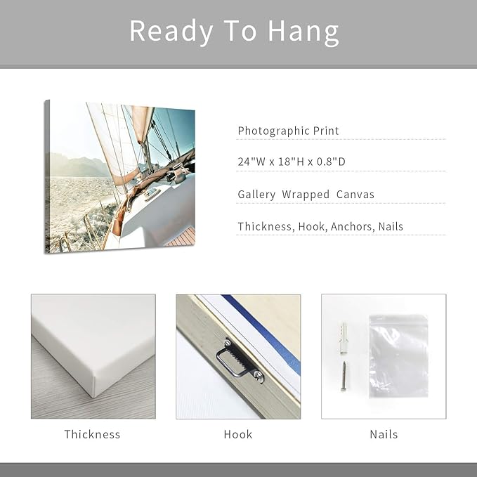 ARTISTIC PATH Sailboats Pictures Seascape Arts Paintings: Nautical & Sea Artwork Printed on Wrapped Canvas for Bathroom (24" W x 18" H, Multi-Sized)-Ruum Studio Home