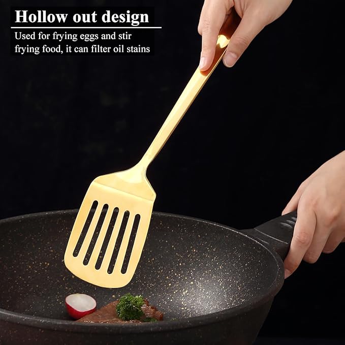 Homquen Gold Kitchen Utensils Set 4pcs, Titanium Gold Plating Stainless Steel Cooking Utensils Set, Kitchen Tools Spatulas Set, Cooking Spoons, Home Essentials Kitchen Gadgets Accessories-Ruum Studio Home