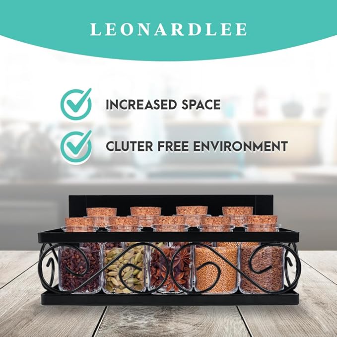 LEONARDLEE Magnetic spice Rack, Stronger Magnet with Wall Mount Option. 4 Removable Hooks, Perfect Space Saver for Kitchen- for Holding Spices, Jars, Bottle, cans (Pack of 2)-Ruum Studio Home