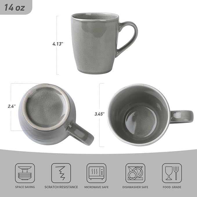 famiware Aurora Coffee Mugs, 14oz Mug Set of 4, Stoneware Mug, Cups for Kitchen, Cappuccino, Latte, Reactive Glaze, Microwave Safe, Scractch-resistant, Slate gray-Ruum Studio Home