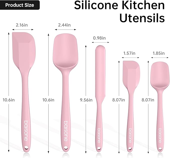 Barsone 5-Piece Silicone Spatula Set( Heat Resistant 446°F Food Grade BPA Free, Nonstick Cookware Safe Dishwasher Safe Kitchen Tools for Baking, Cooking, Stirring, Pink)-Ruum Studio Home