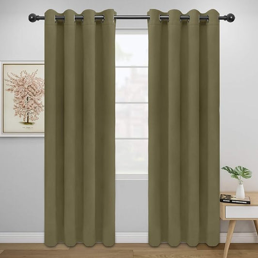 Easy-Going Blackout Curtains for Bedroom, Solid Thermal Insulated Grommet and Noise Reduction Window Drapes, Room Darkening Curtains for Living Room, 2 Panels (52x84 in,Khaki)-Ruum Studio Home