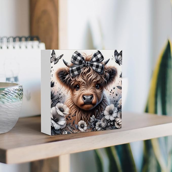 Highland Cow Decor, Highland Cow Gifts for women, Highland Cow Nursery Decor, Wooden Box Decor Sign for Home Farmhouse Office Living Room Table Shelf Tiered-Ruum Studio Home