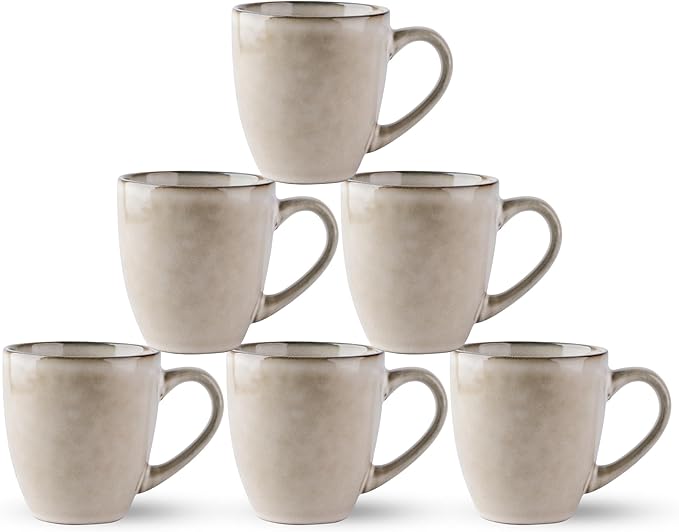 GBHOME Ceramic Coffee Mugs Set of 6, 12oz Stoneware Coffee Mugs Set For Dad Mom Women MEN, Light Weight Coffee Cups for Latte/Tea/Beer/Hot Cocoa, Dishwasher & Microwave Safe,Cappuccino-Ruum Studio Home