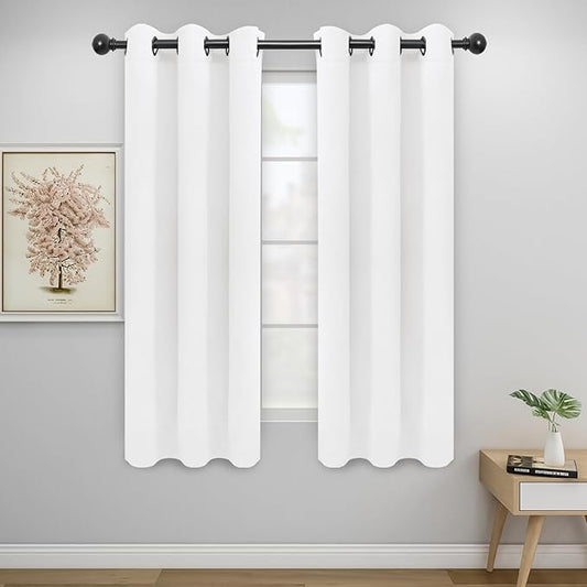 Easy-Going Blackout Curtains for Bedroom, Solid Thermal Insulated Grommet and Noise Reduction Window Drapes, Room Darkening Curtains for Living Room, 2 Panels (34x63 in, White)-Ruum Studio Home