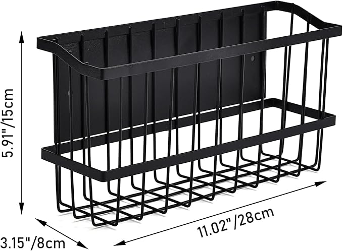 Magnetic Storage Basket, Black Magnetic Towel Basket with Strong Magnet for Kitchen Laundry Room Office School Organization and Home Dryer Ball Storage, 11.02"x3.15"x5.91"-Ruum Studio Home