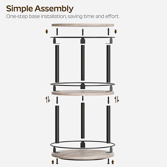 3-Tier Lazy Susan Organizer, Rotating Spice Rack, Spinning Organizer, Industrial Turntable Spice Rack Organizer for Cabinet, Kitchen Countertop, Greige and Black SR23BG-Ruum Studio Home