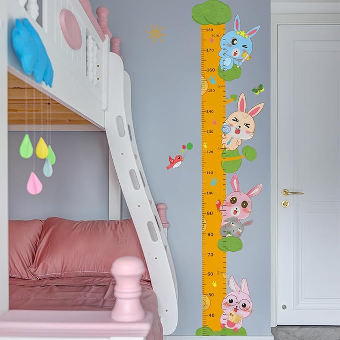 Cute Rabbits Self-adheve Vinyl Nursery Wall Decal Baby Growth Chart Sticker for Bedroom Play Room-Ruum Studio Home