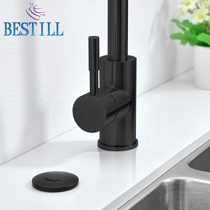 BESTILL Garbage Disposal Air Switch Kit - UL Listed, Brass 3.6" Long Push Button for Waste Disposer, Cordless Sink Top Switch Button, Matte Black, Compatible with all Garbage Disposals-Ruum Studio Home