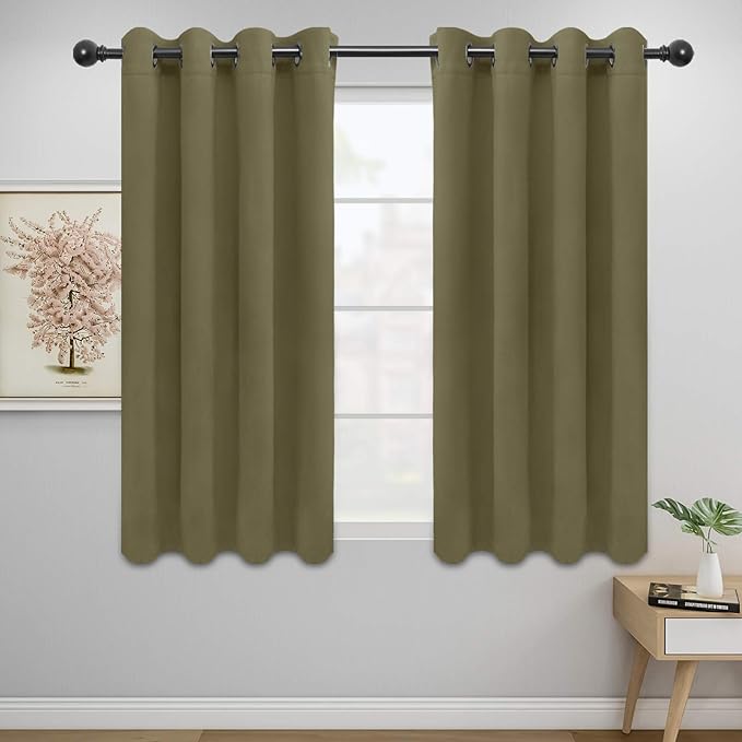 Easy-Going Blackout Curtains for Bedroom, Solid Thermal Insulated Grommet and Noise Reduction Window Drapes, Room Darkening Curtains for Living Room, 2 Panels (52x46 in,Khaki)-Ruum Studio Home