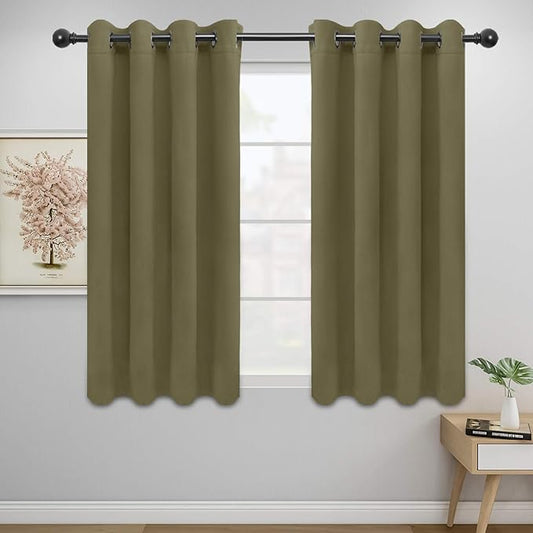 Easy-Going Blackout Curtains for Bedroom, Solid Thermal Insulated Grommet and Noise Reduction Window Drapes, Room Darkening Curtains for Living Room, 2 Panels (52x46 in,Khaki)-Ruum Studio Home