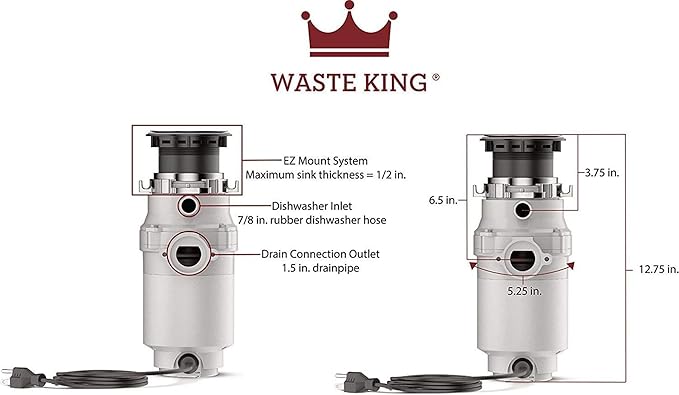 Waste King Garbage Disposal for Kitchen Sink with Power Cord, Compact Food Waste Disposer, L-111-Ruum Studio Home