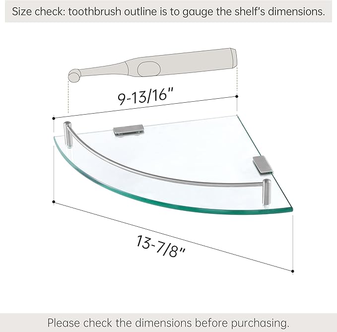 KES Glass Corner Shelf for Bathroom Corner Shelf 2 Pack Tempered Glass Shelf with Rail SUS 304 Stainless Steel Wall Mounted Brushed Finish, BGS2101A-2-P2-Ruum Studio Home