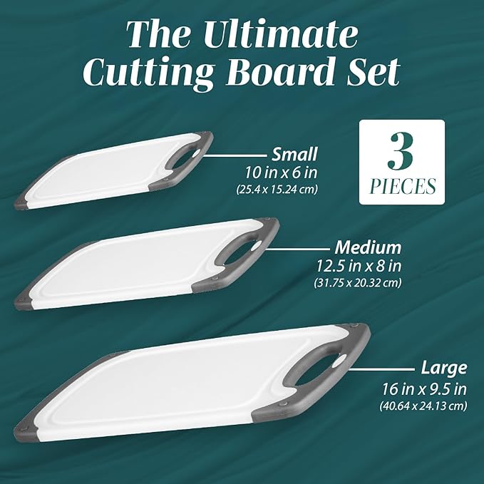 Cutting Boards for Kitchen - BPA-Free Chopping Board - Different Sizes & Non Slip Handles - Reversible, Large Cutting Board Set - Unique Gifts for Cooks Who Have Everything - 3-Pack Gray-Ruum Studio Home