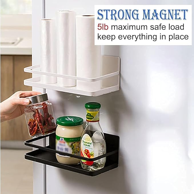 Magnetic Spice Rack Refrigerator Side Magnetic Spice Rack Kitchen Magnetic Shelf Magnetic Fridge Shelf Perfect Space Saver for Kitchen/Apartment 2 Pack (White)-Ruum Studio Home