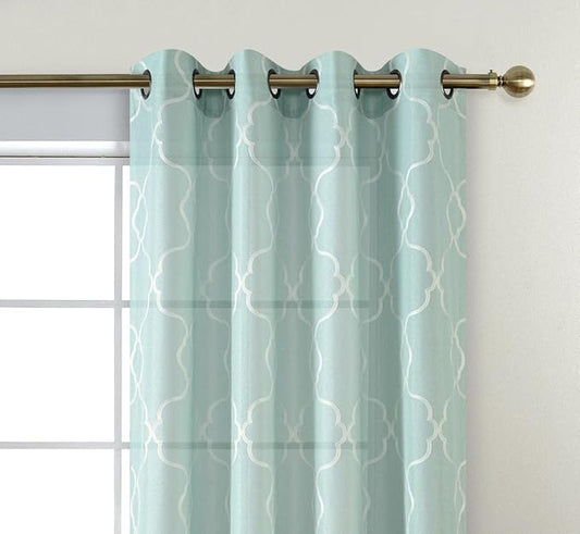 MIUCO Moroccan Embroidery Semi Sheer Curtains Faux Linen Grommet Panels for Living Room 52 x 84 Inch 2 Panels Set, Subtle Green-Ruum Studio Home