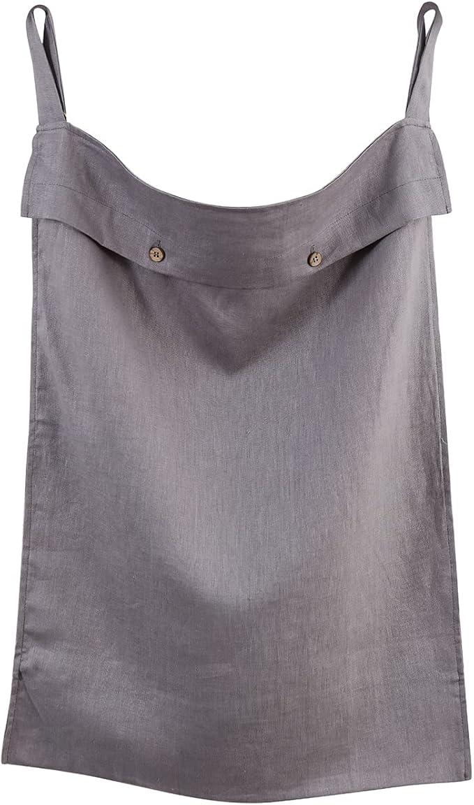 Linen Hanging Laundry Bag, 100% Linen Over The Door Laundry Hamper with Buttons and Zipper, Space Saving Door Hampers for Laundry Dirty Clothes Home Travel, Grey-Ruum Studio Home