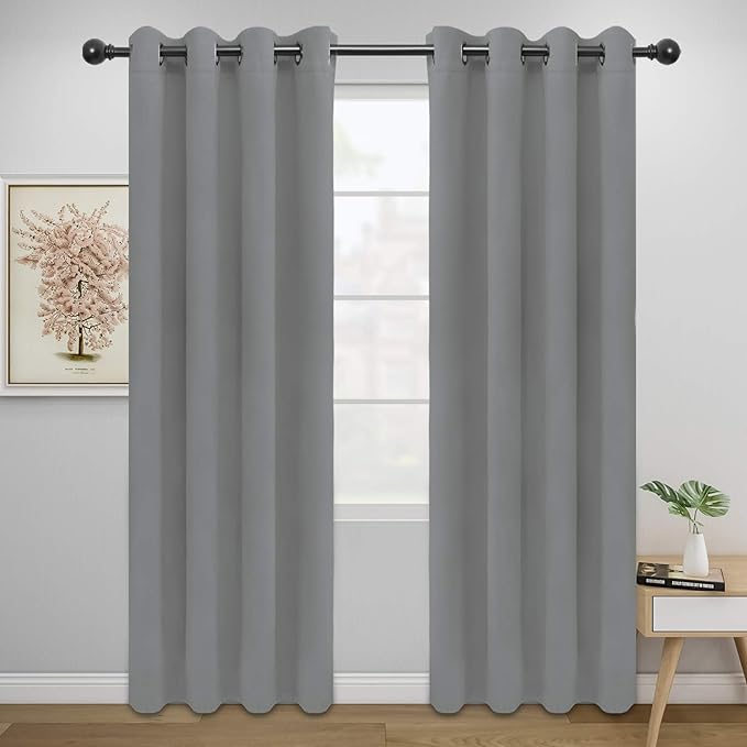 Easy-Going Blackout Curtains for Bedroom, Solid Thermal Insulated Grommet and Noise Reduction Window Drapes, Room Darkening Curtains for Living Room, 2 Panels (52x84 in,Light Gray)-Ruum Studio Home