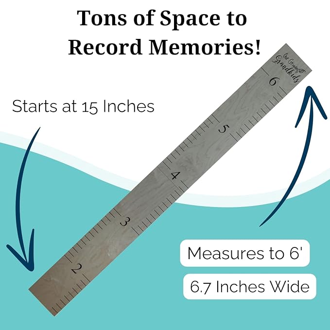 Wooden Growth Chart – Kids Height Chart, Wall Measurement for Kids, Height Chart for Wall, Growth Ruler for Children – Our Growing Grandkids, Gray (63"x6.7")-Ruum Studio Home