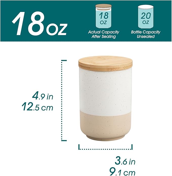vancasso Sabine Ceramic Canister Set with Airtight Wood Lids - 4-Piece Small Kitchen Storage for Coffee, Sugar, Tea & Spices (18 oz Each) - Compact Countertop Jars-Ruum Studio Home
