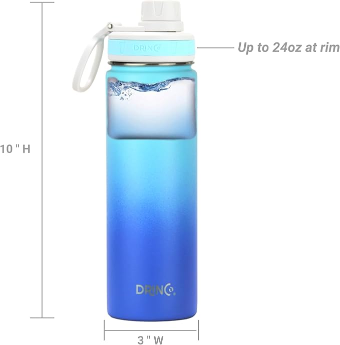 DRINCO Stainless Steel Water Bottle Spout Lid Vacuum Insulated Double Wall Water Bottle Wide Mouth (40oz 32oz 22oz 18oz 14oz) Leak Proof Keeps Cold or Hot (22 oz, 22oz Morning Sky Blue)-Ruum Studio Home