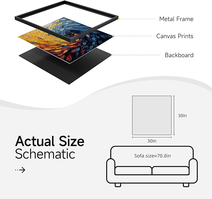 Large Framed Blue Modern Abstract Wall Art for Living Room, Minimalist Canvas Paintings Artwork for Walls, Blue Yellow Art Prints Pictures for Hallway Bedroom Office Wall Decor -30x30 Inch-Ruum Studio Home