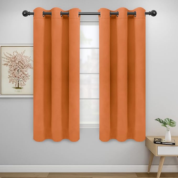 Easy-Going Blackout Curtains for Bedroom, Solid Thermal Insulated Grommet and Noise Reduction Window Drapes, Room Darkening Curtains for Living Room, 2 Panels(42x63 in, Orange)-Ruum Studio Home