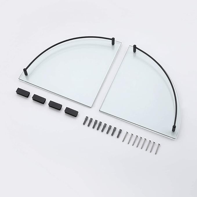 KES Bathroom Glass Corner Shelf Tempered Glass Shelf with Rail Wall Mount Corner Shelf SUS 304 Stainless Steel Matte Black 2 Pack, BGS2101A-BK-P2-Ruum Studio Home