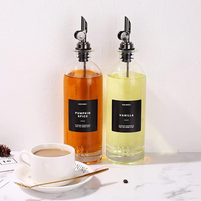 Molimoli Oil and Vinegar Dispenser with Metal Pour Spout, Weighted Pourer, Glass Bottle Dispenser for Kitchen, Olive Oil Cruet, Glass Olive Oil Bottle | 500ml, Set of 2-Ruum Studio Home