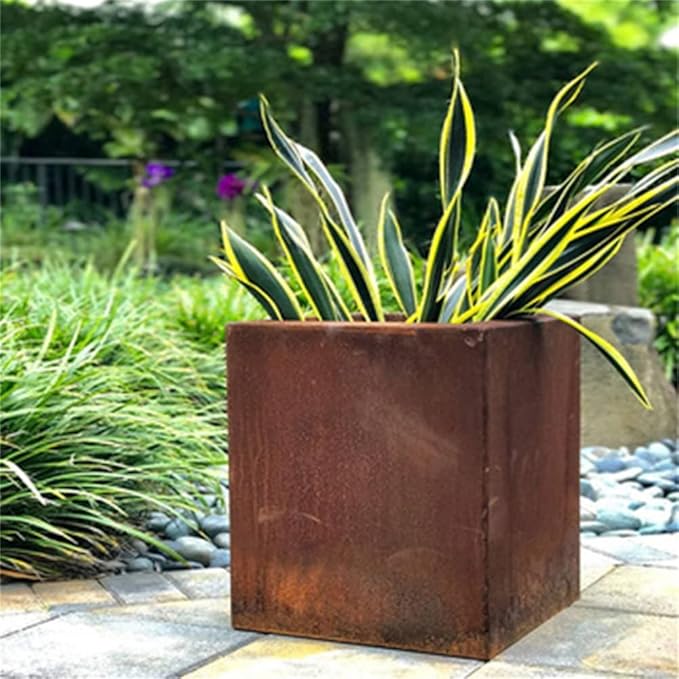 Corten Steel Planter Box Metal Outdoor Planter Large Square Cube Rustic Planter Pot Durable Antique Detached for Commercial Residential Tall Plant Patio Deck and Backyard 32 Inch-Ruum Studio Home