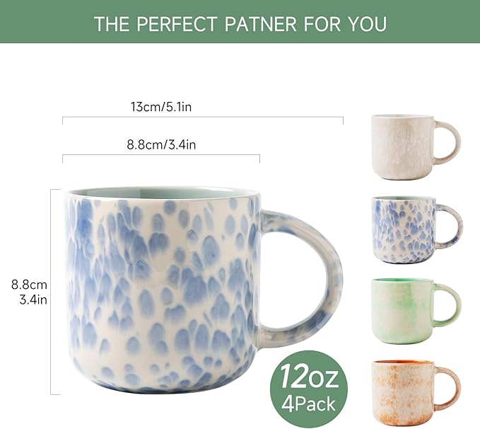 12 OZ Coffee Mugs Set of 4, Modern Ceramic Coffee Mugs Set with handle for Tea/Latte/Cappuccino/Milk/Cocoa.-Ruum Studio Home