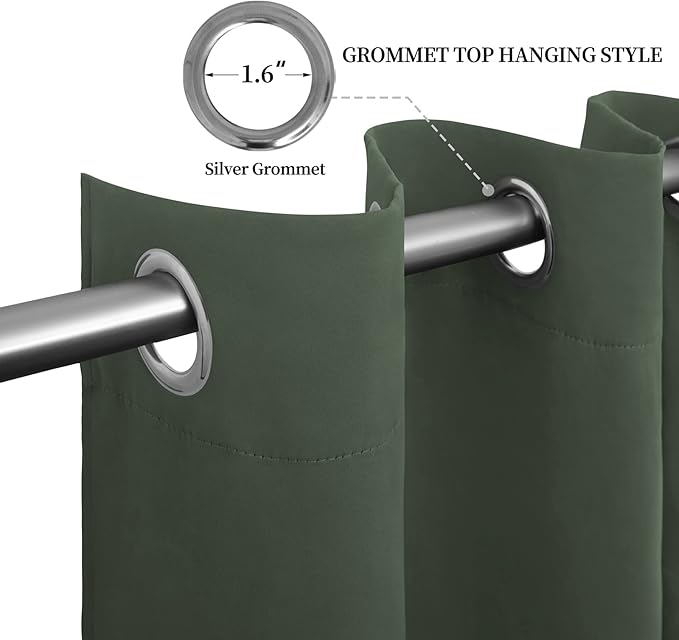 Easy-Going Blackout Curtains for Bedroom, Solid Thermal Insulated Grommet and Noise Reduction Window Drapes, Room Darkening Curtains for Living Room, 2 Panels (52x96 in,Greyish Green)-Ruum Studio Home